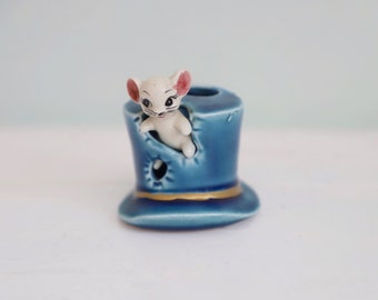 Vintage toothpick holder, Mouse in top hat, Giftcraft, made in Japan, novelty toothpick holder, mouse, top hat