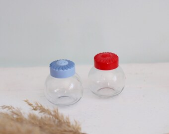 Blossom Salt and Peppers, Glass salt and peppers, Flowers, gardener gifts, red and blue