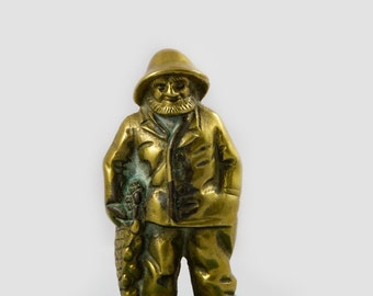 Vintage Littco Brass Cast Salt Water Fisherman, 1920s Littco Saltwater Fisherman Bookend