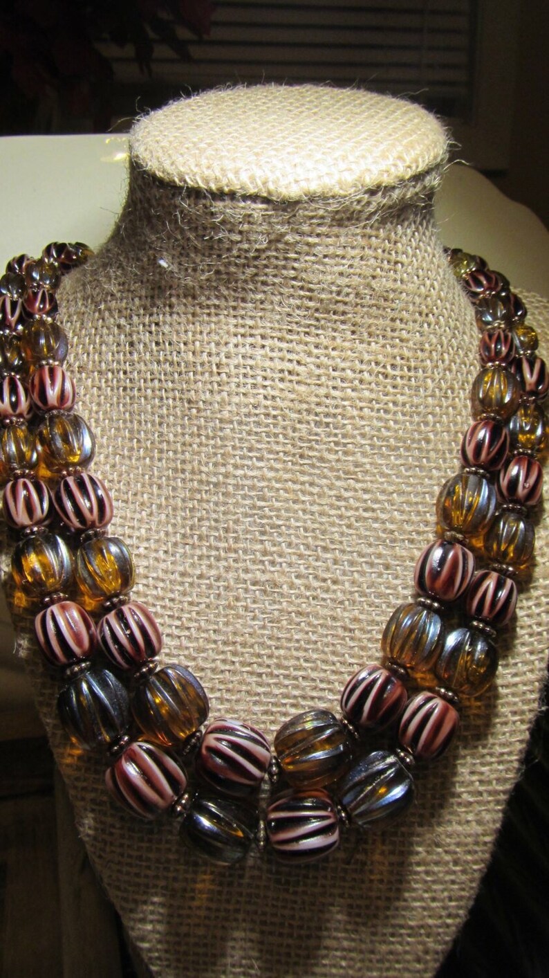 Vintage Double Strand Necklace Gold /& Brown Beaded Necklace Unsigned