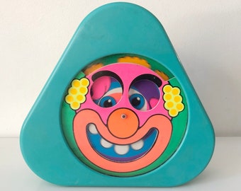 Tumble Turvy Triangle, Crazy clown, Mattel toys, 1979, Retro Baby toy, Teal, retro toys, Toy collection