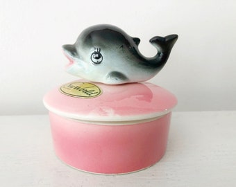 Sea World trinket jar, ring dish, vintage porcelain dish, Sea World, whales, cutesy whale, trinket holder