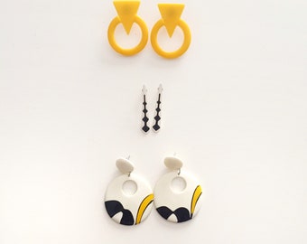Retro earrings, Black and yellow earring set, retro style, retro modern earring set