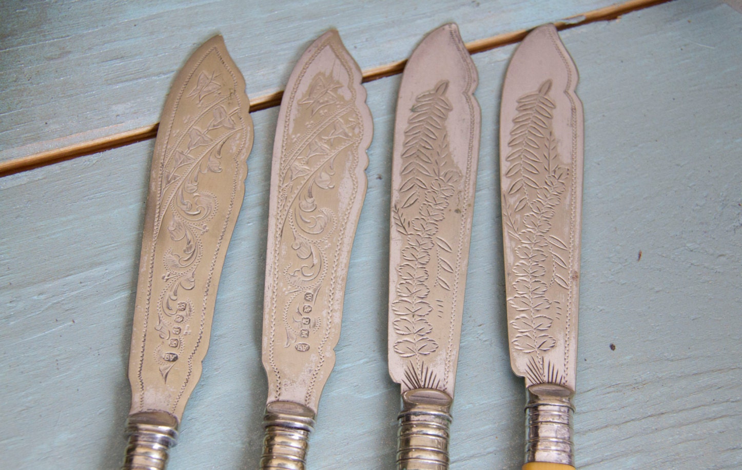 Vintage fish knives Engraved silver plated fish knives fancy Etsy