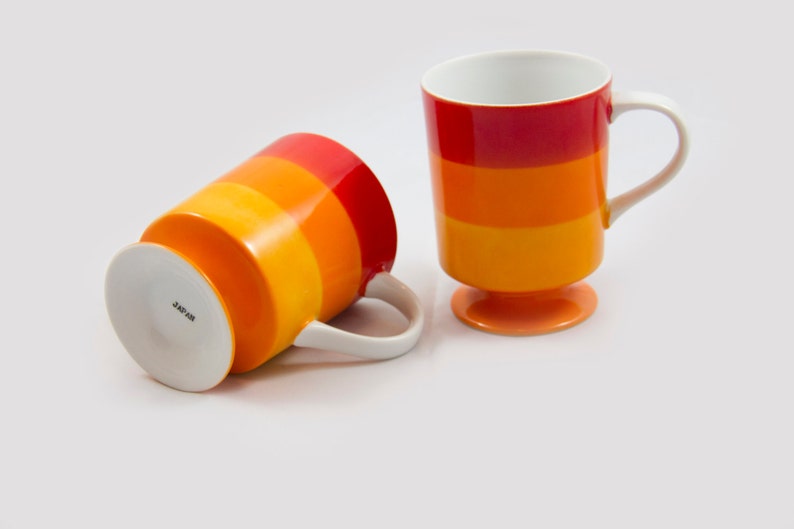 Ombre red orange mugs Mid Century coffee cups Made in Japan Etsy