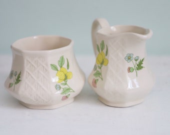 Sadler cream and sugar set, made in England, basket weave cream and sugar set, floral design Sadler