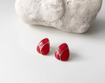 Red studs, Red enamel stud earrings, beetle earrings, 1980, retro jewelry