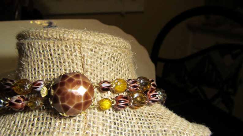 Vintage Double Strand Necklace Gold /& Brown Beaded Necklace Unsigned