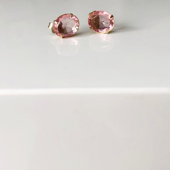 Pink gem earrings, stud earrings, gold and pink, … - image 2