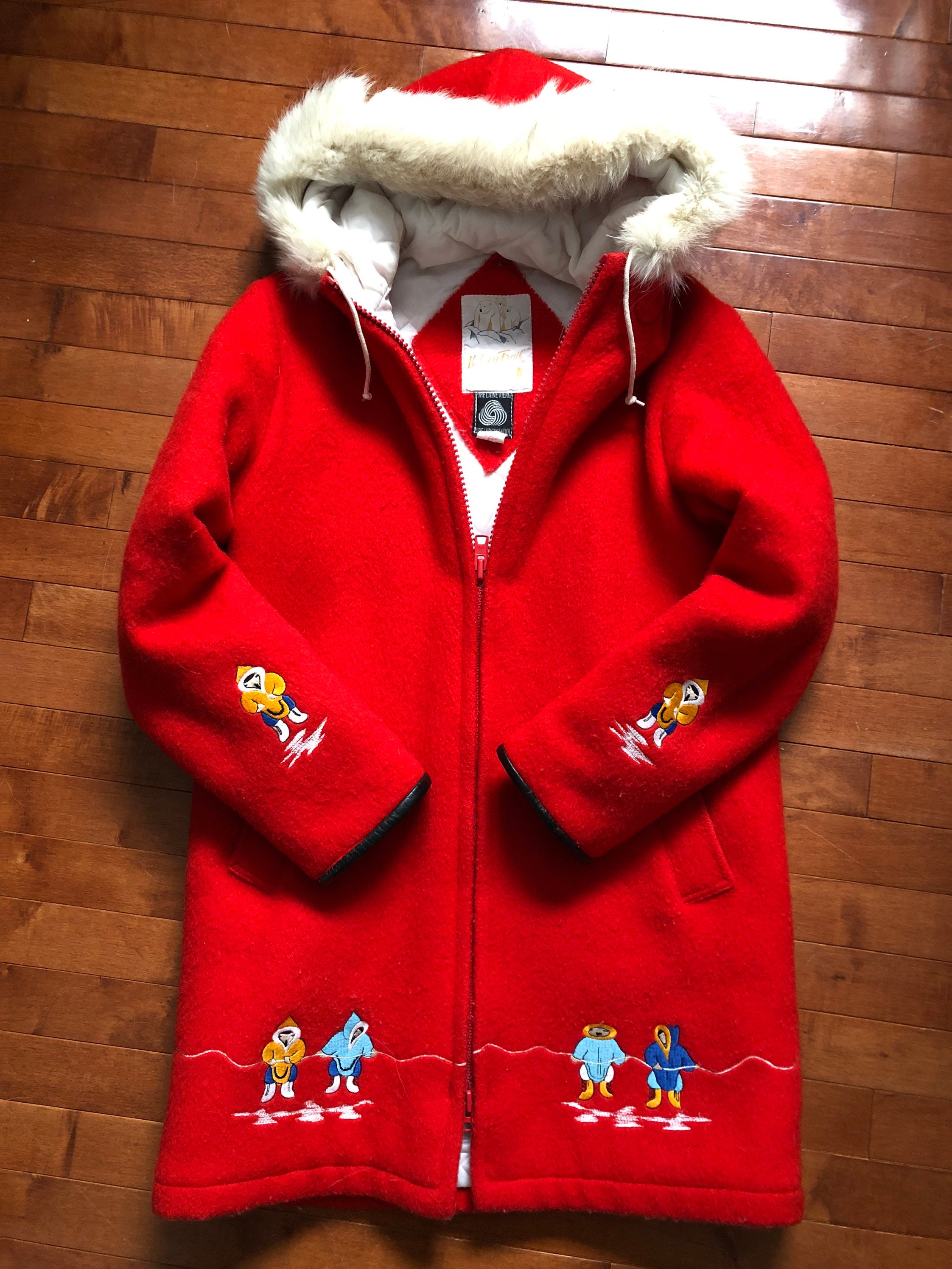 Vintage Wool Coat Bright Red Coat Inuit 
