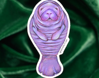 Cute Purple Manatee Sticker /  Sea Cow Sticker / Manatee Sticker  / Water Bottle Manatee Sticker / Sea Animal Sticker / Journal Sticker