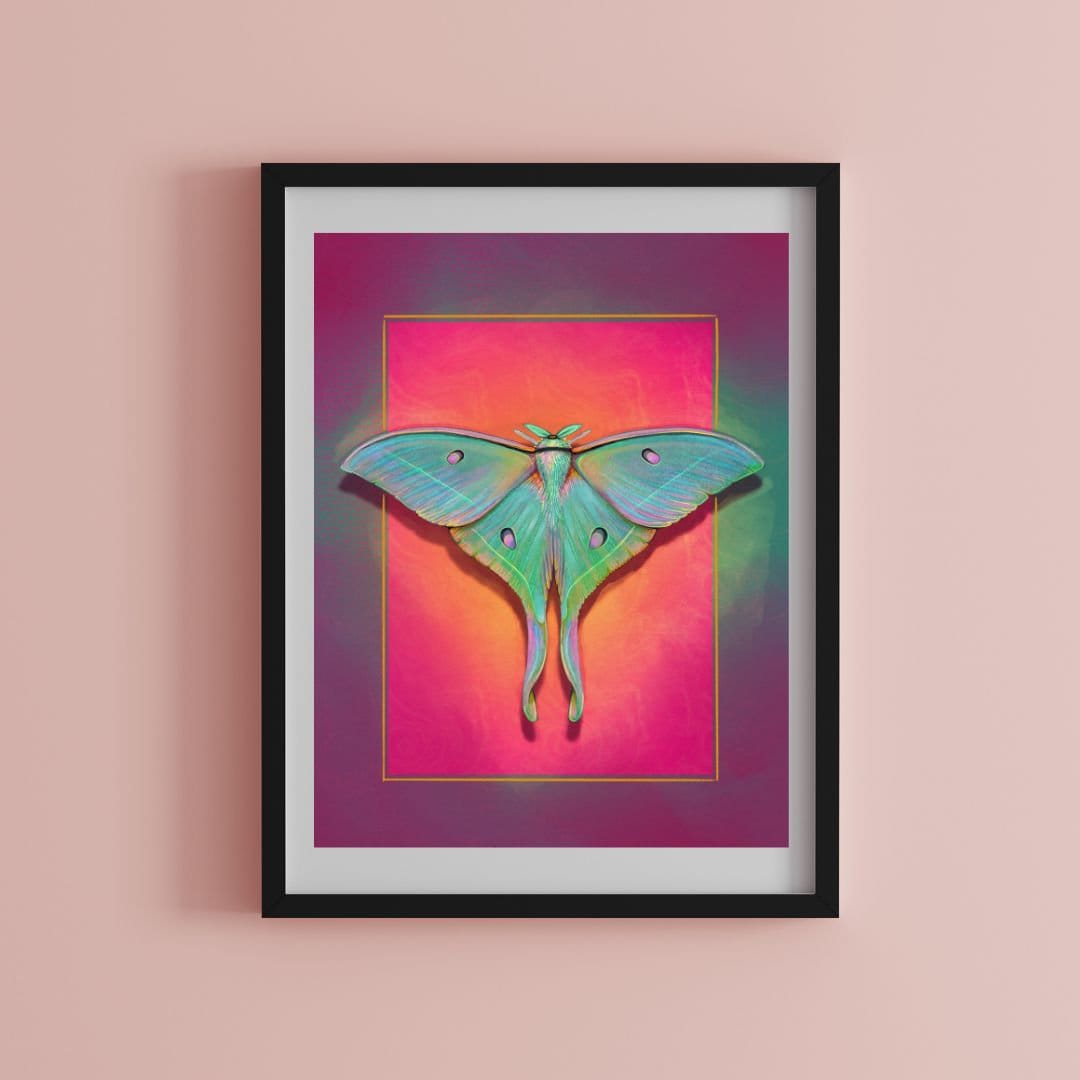 Luna Moth Art Print / Bug Art Print / Funky Home Decor / Pink Wall Art ...