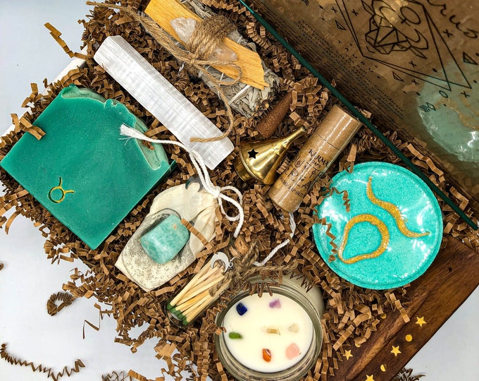 Taurus Zodiac Self Care Spa Gift Box Set | Personalized Gift Card | Vegan Birthday Gifts | Sister Gift | Astrology Spiritual Witchy Gift Set
