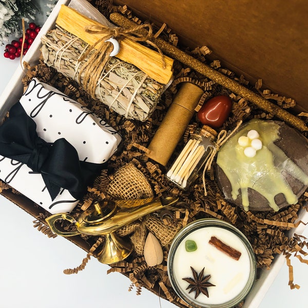 Yule Holiday Witchy Gift Box | Spiritual Self Care Gift Box, Personalized Christmas Gift Box | Holiday Candle + Hot Chocolate Bath Bomb