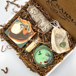 Oakmoss Amber Self Care Witchy Gift Box with Card Gift for Her or Him Sage Bundle Hemp Soap Gift for Friend GiftBirthday image 6
