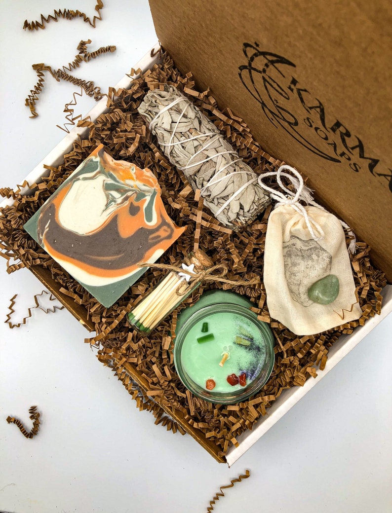Oakmoss Amber Self Care Witchy Gift Box with Card Gift for Her or Him Sage Bundle Hemp Soap Gift for Friend GiftBirthday image 6