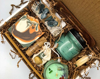 Oakmoss Amber Self Care Witchy Gift Box with Card |  Gift for Her or Him | Sage Bundle Hemp Soap Gift for Friend |  GiftBirthday