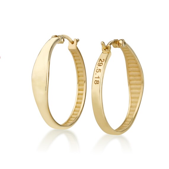 Personalized Large 14k Solid Gold Hoop Earrings Easy Clasp Etsy