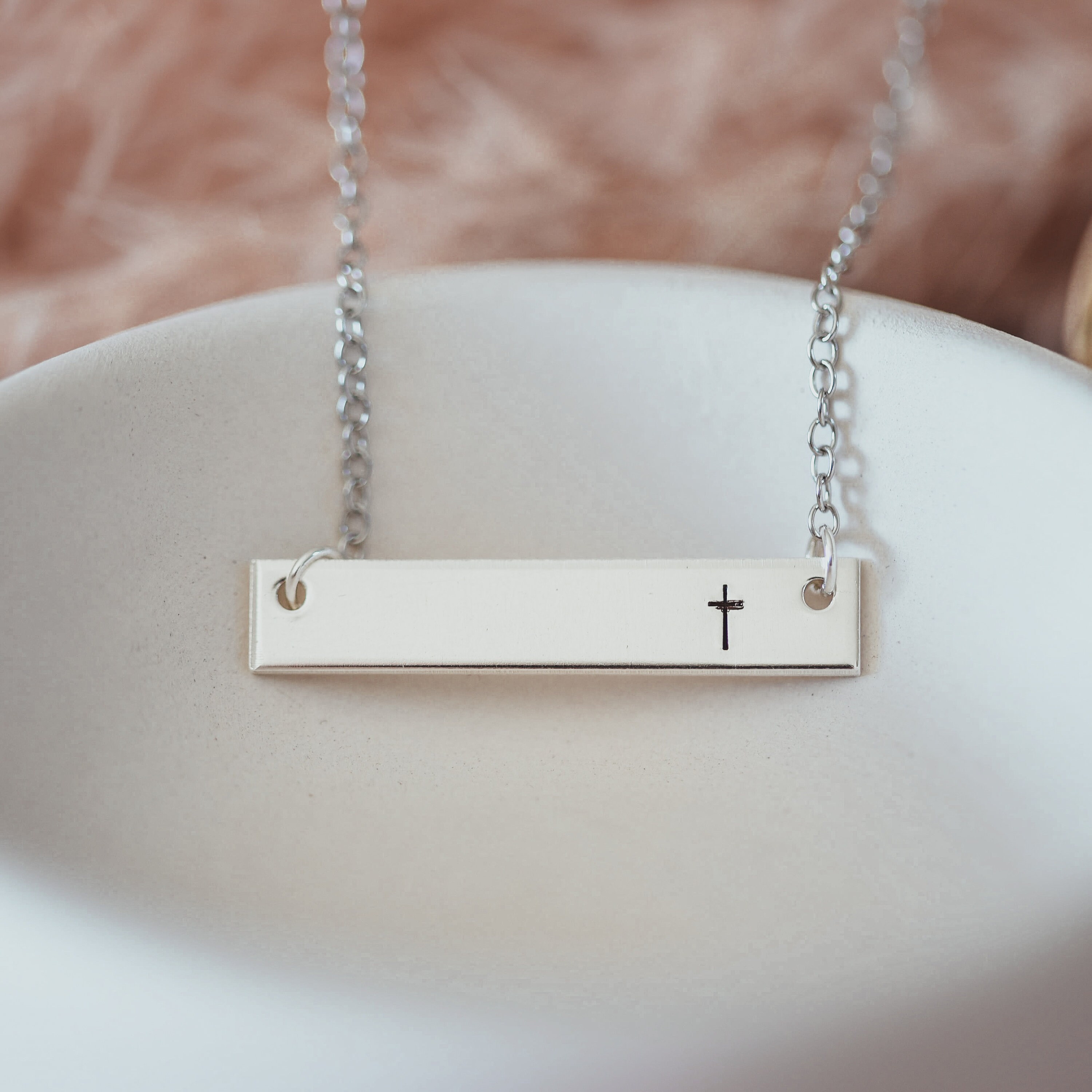 Cross Bar Necklacehand Stamped Jewelrypersonalized Etsy UK