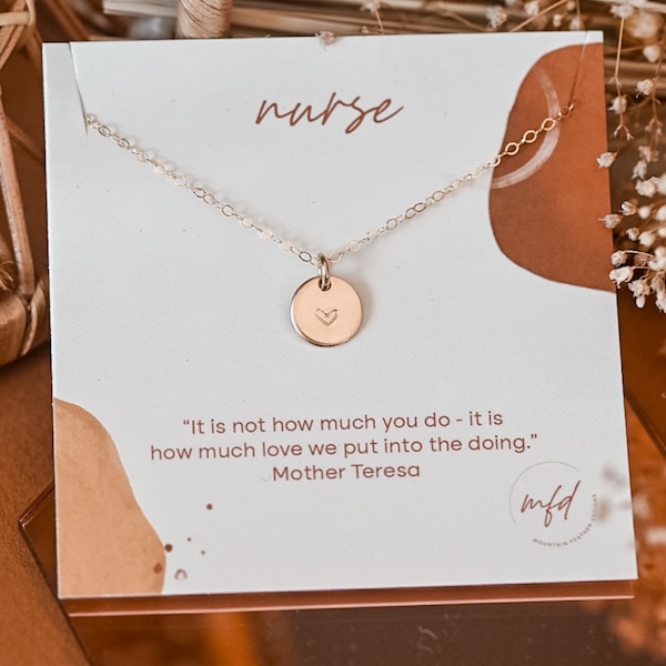 Nurse Heart Necklace, Sterling Silver, 14k Gold Filled
