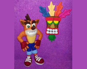 Crash Bandicoot handmade plushie - with Aku Aku Mask