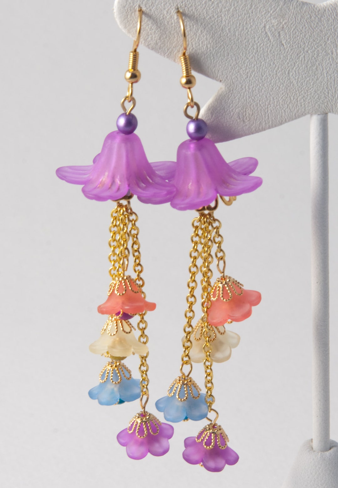 Acrylic Flower Earrings With Flower Dangles Etsy
