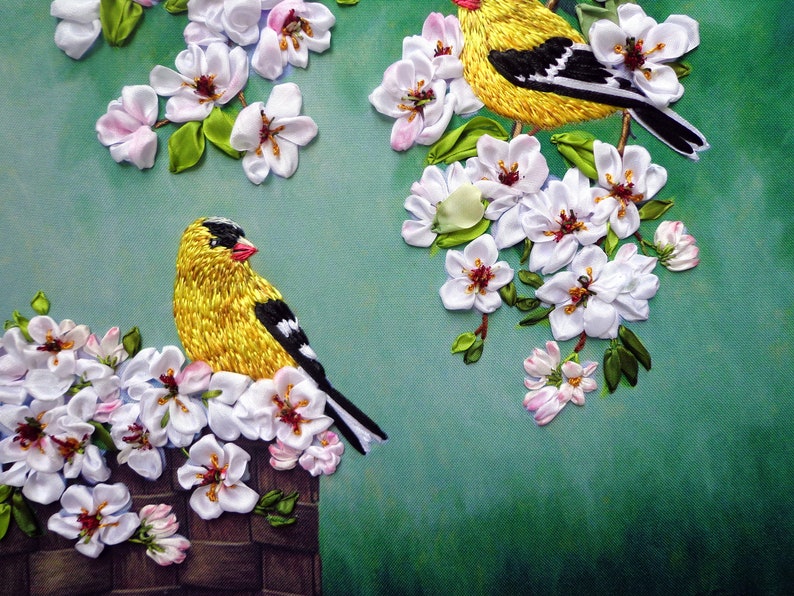 Birds on a tree branch embroidery silk ribbons  etsy Birds on a tree branch embroidery silk ribbons  etsy