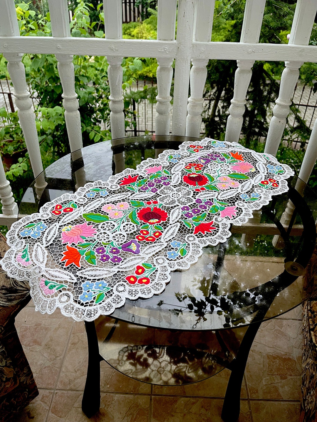 Hungarian HAND EMBROIDERED Tablecloth Richelieu From Kalocsа Etsy