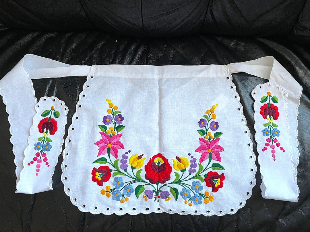 Hungarian Handmade Embroidered Apron With Kalocsa Floral Pattern - Etsy