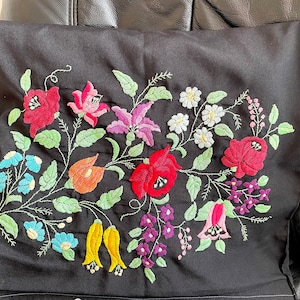 vintage pillow case with colorful Hungarian, Kalocsa embroidery