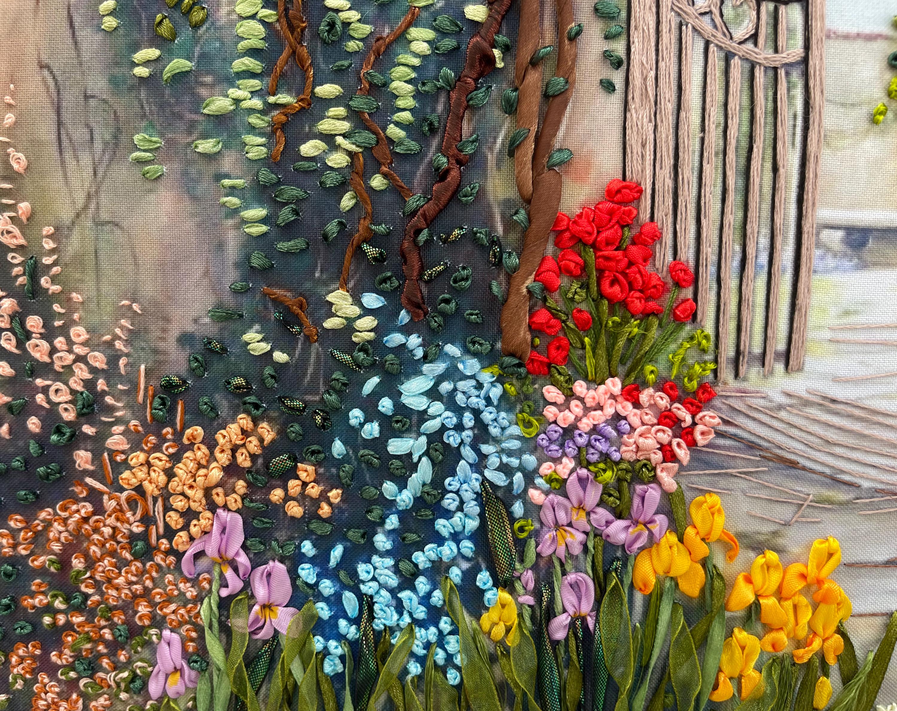 Embossed Landscape Hand Embroidered Floral Landscape Picture: 3D Ribbon Art Wall Decor - Etsy