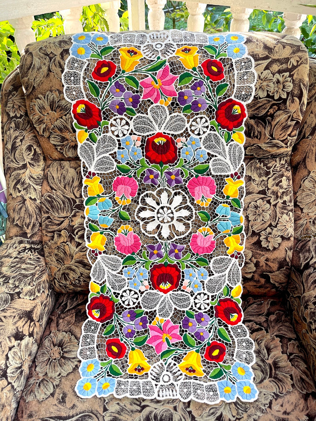 Hungarian HAND EMBROIDERED Tablecloth Richelieu From Kalocsа Etsy