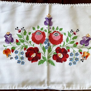 vintage pillow case with colorful Hungarian, Kalocsa embroidery