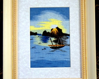 Vietnamese landscape sun sea embroidery landscape Wall handing art