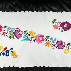 Hand embroidered tablecloth 34.2&quot; x 13.7&quot;  Hungarian tablecloth made in Kalocsa