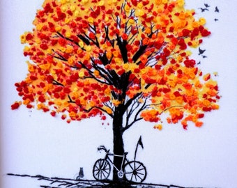 3D embroidery tree autumn