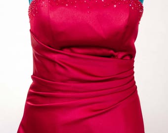 Robe de bal corset rouge sans bretelles en satin, robe de bal vintage des années 1990