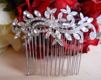 Vintage Inspired Silver Bridal Hair Comb, Wedding Hair Comb, Wedding Hair Accessories, Rhinestone Bridal Comb, Crystal Wedding Comb