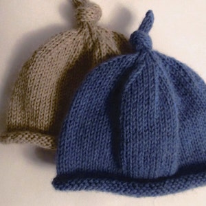 PDF knitting pattern instructions to knit a babys beanie hat cap bonnet girls boys in 4 sizes from birth  to 1 year.