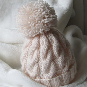 PDF knitting pattern instructions to knit a baby boys or girls cable hat in 3 sizes flat version pattern91 image 1