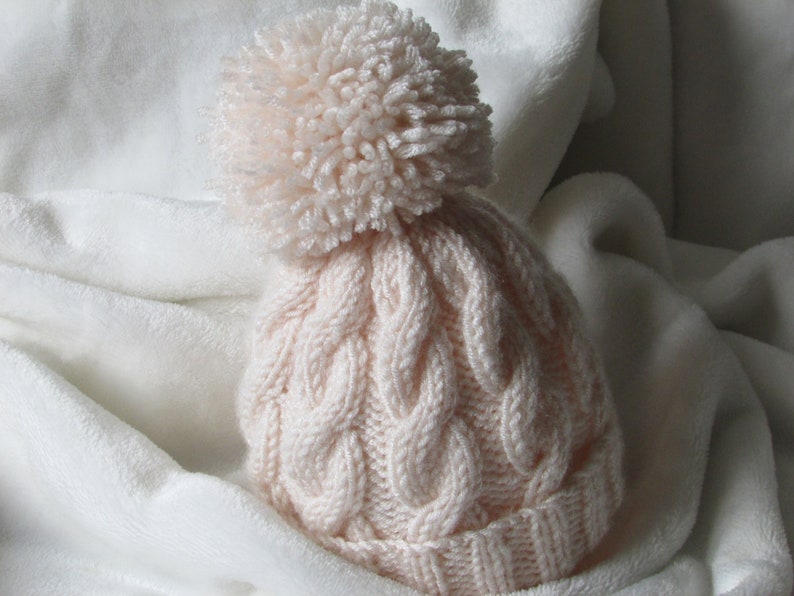 PDF knitting pattern instructions to knit a baby boys or girls cable hat in 3 sizes flat version pattern91 image 1