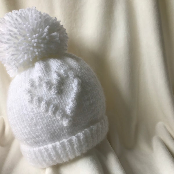 PDF Knitting pattern  instructions to knit a baby girls bobble heart pom pom hat in 6 sizes. #120