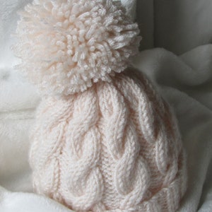 PDF knitting pattern instructions to knit a baby boys or girls cable hat in 3 sizes flat version pattern91 image 2