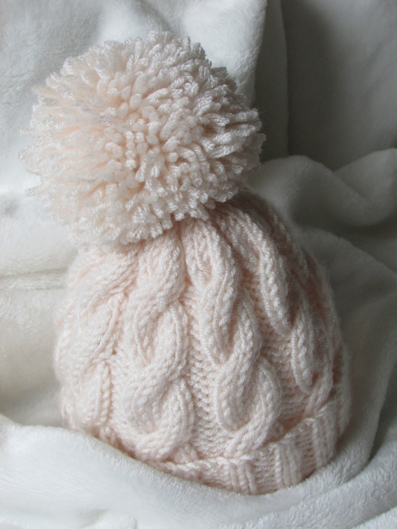 PDF knitting pattern instructions to knit a baby boys or girls cable hat in 3 sizes flat version pattern91 image 2