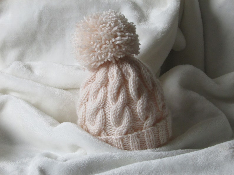 PDF knitting pattern instructions to knit a baby boys or girls cable hat in 3 sizes flat version pattern91 image 4