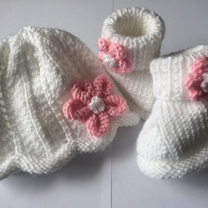 Knitting pattern  pdf instant download to knit baby girls beanie hat and booties hat cap bootees pram shoes crib shoes bonnet