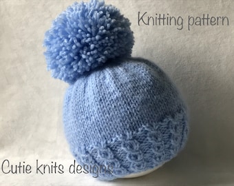 PDF Knitting pattern  instructions to knit a baby girls or boys pom pom hat in 6 sizes. #118