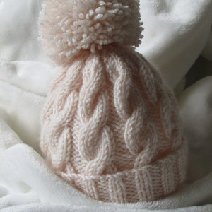 PDF knitting pattern instructions to knit a baby boys or girls cable hat in 3 sizes flat version pattern91 image 3