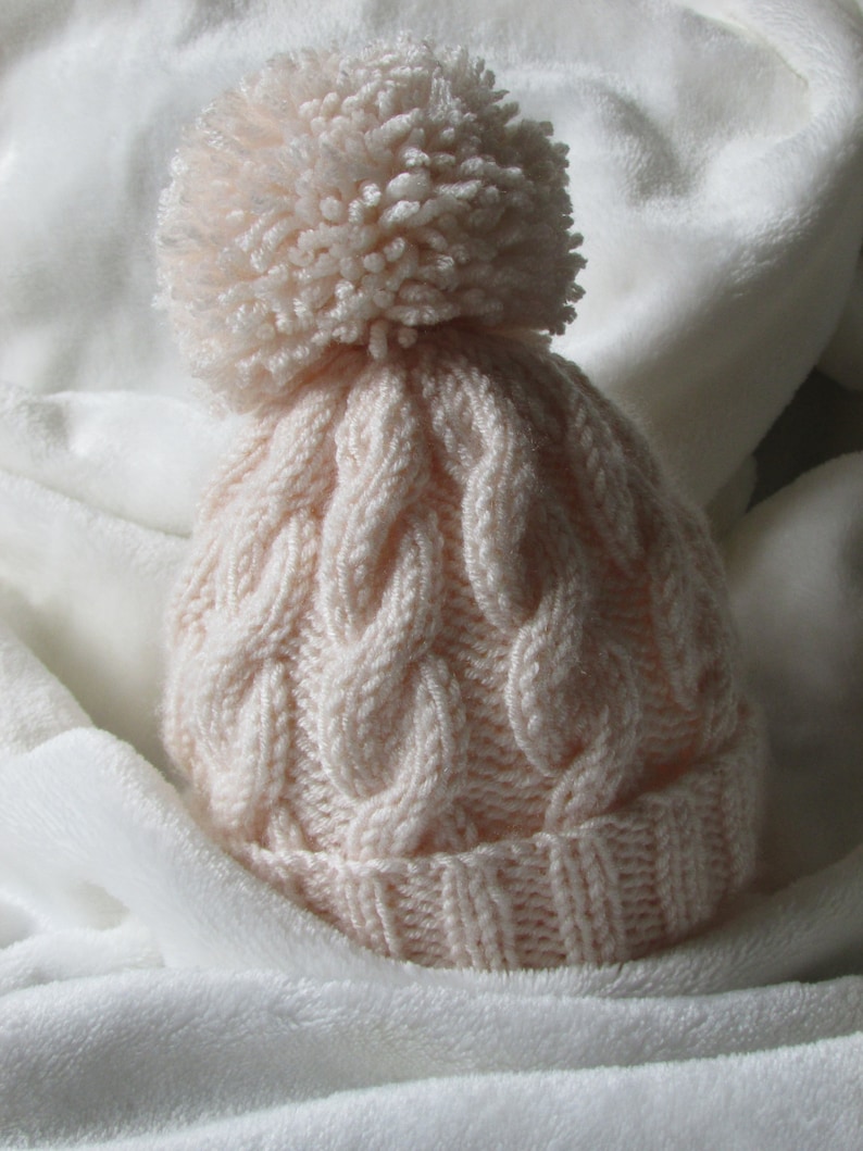 PDF knitting pattern instructions to knit a baby boys or girls cable hat in 3 sizes flat version pattern91 image 3