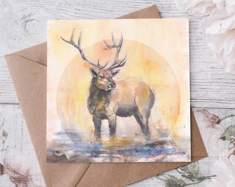 Golden Stag Greeting Card -animal lover - red deer - blank card